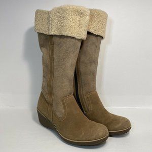 Ecco Wedge Winter Boot Women’s Size EU39 US9 Shearling Lined Tan Latex Sole